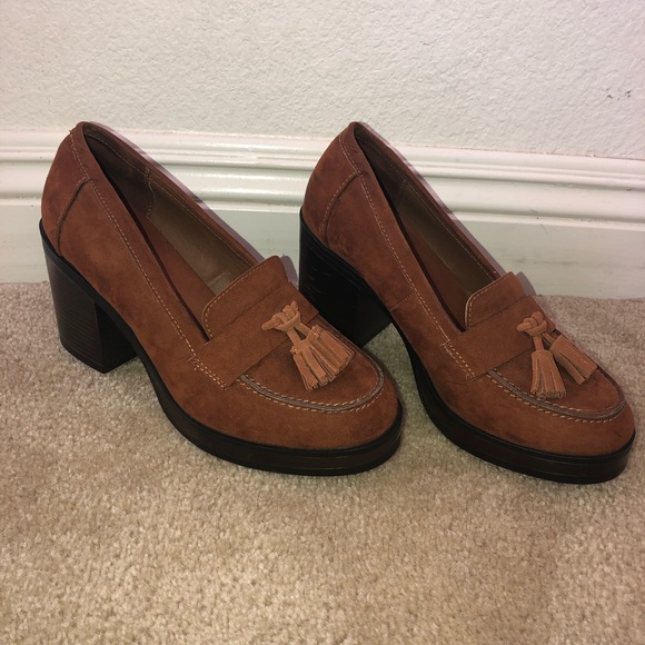 Brown Block Heeled Loafers - Picture 2 of 3